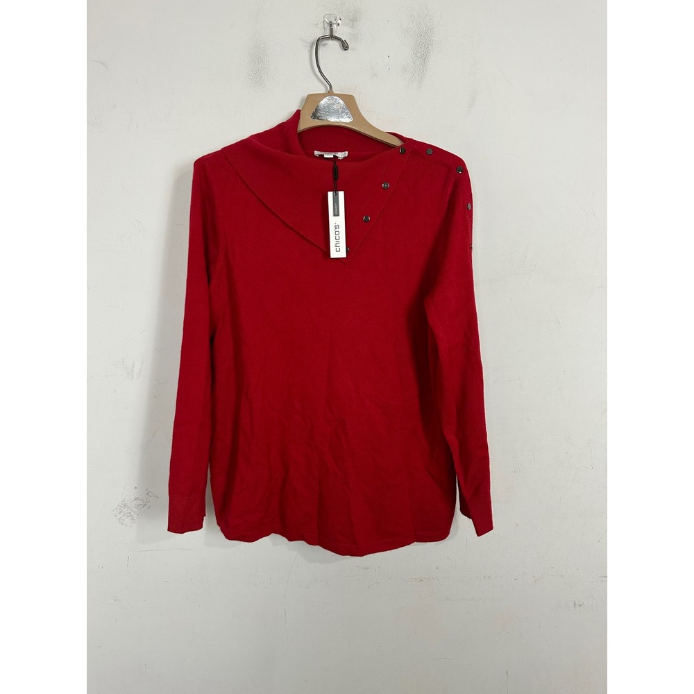 Chicos Zenergy Luxe Snap Envelope LS Sweater Carmine Red 570377103 Size 2 L